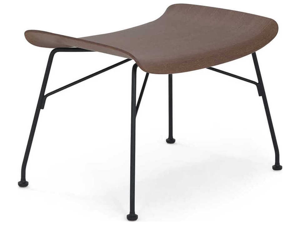 S-Wood Basic Veneer Dark Wood Ottoman with Black Legs