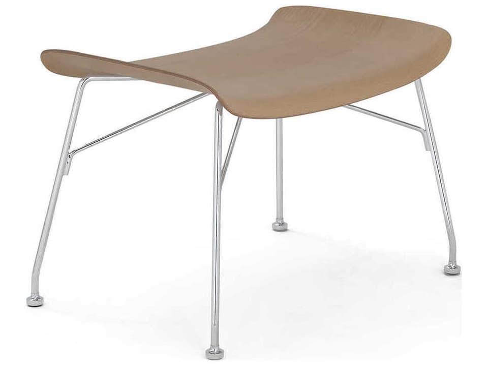 S-Wood Slatted Ash Light Wood and Chrome Ottoman by Philippe Starck