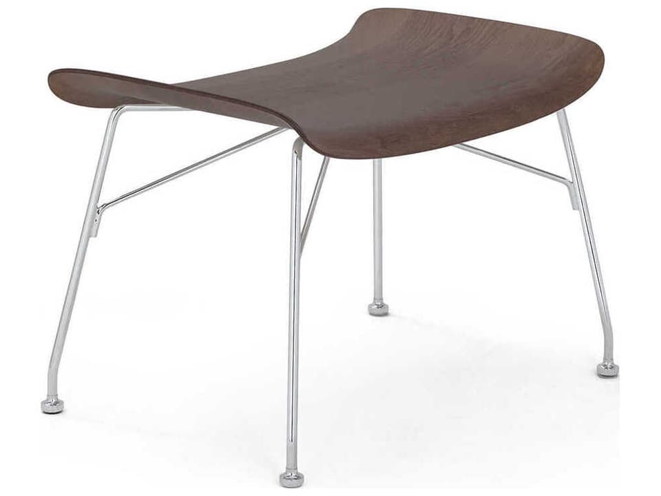 S-wood Slatted Ash Dark Wood Ottoman with Chrome Frame