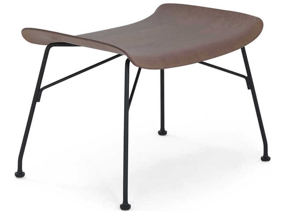 S-Wood Slatted Ash Dark Wood Ottoman with Black Base