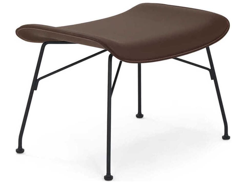 S-wood Slatted Ash Dark Wood Leather And Black Brown Ottoman