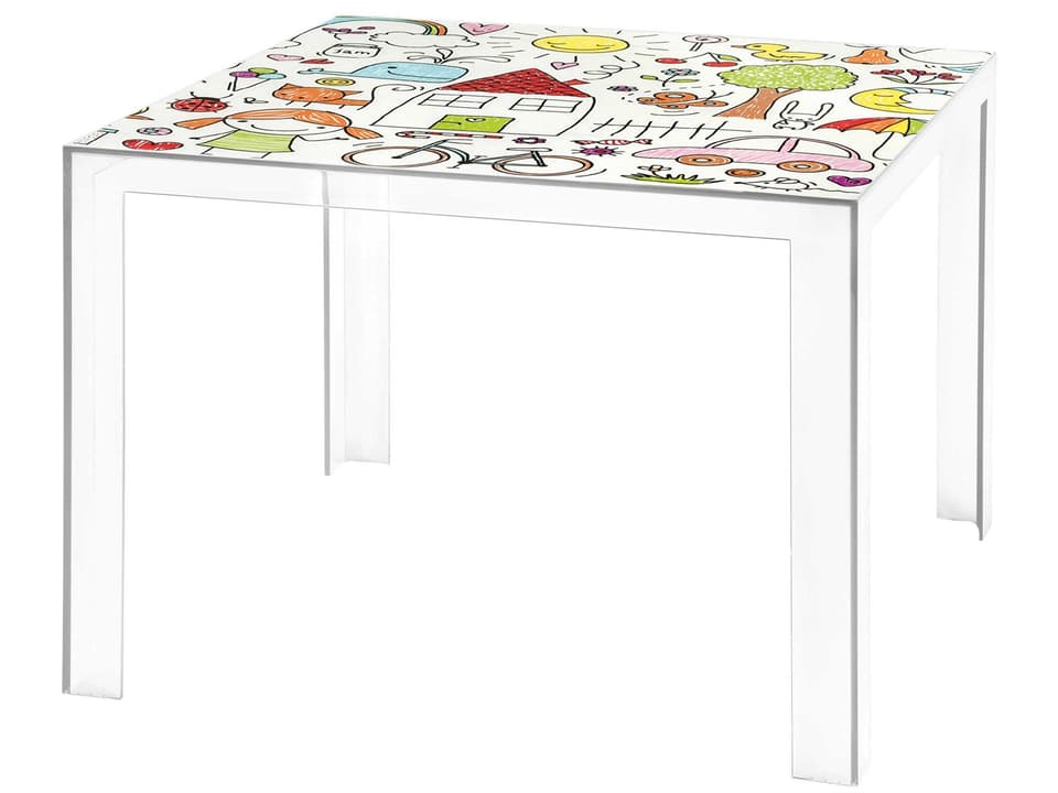 Invisible Square Plastic Crystal With Drawing Print Dining Table