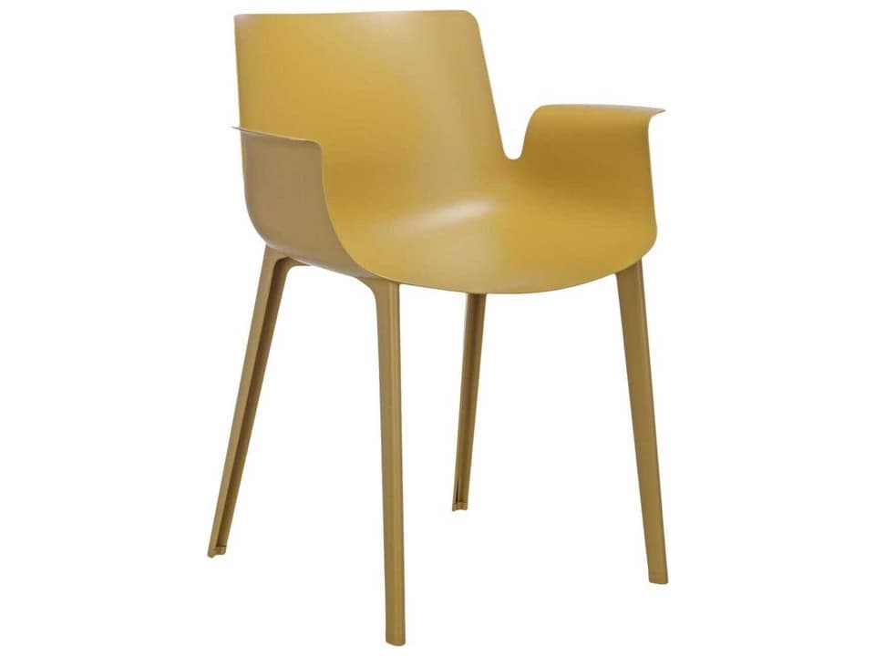 Piuma Mustard Arm Dining Chair in Carbon Fiber Polymer by Piero Lissoni