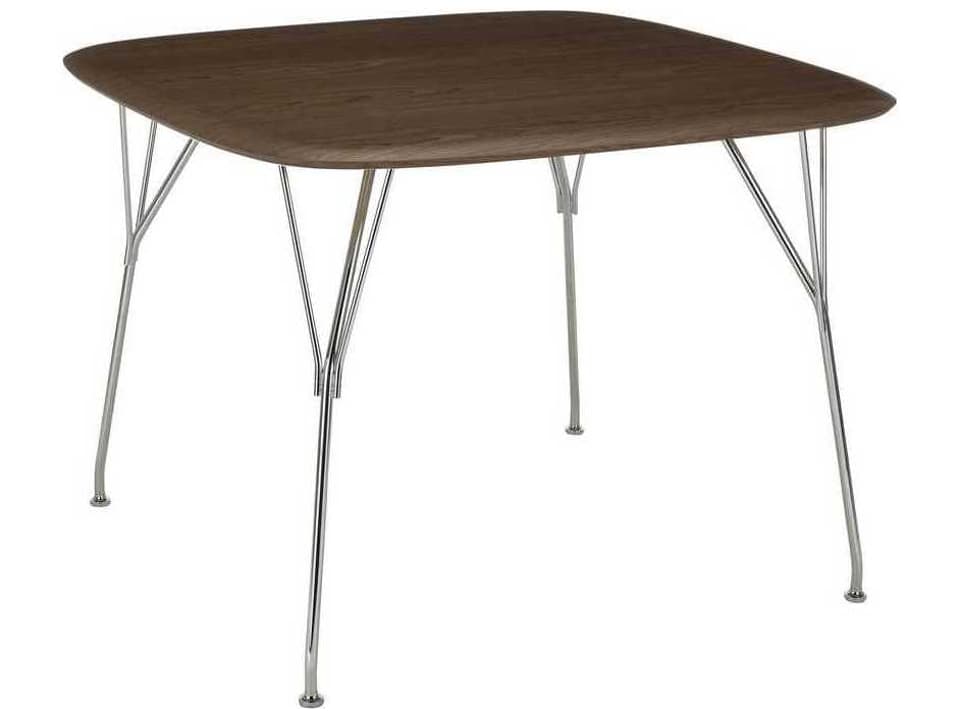 Viscount Of Wood Square Walnut Chrome Dining Table