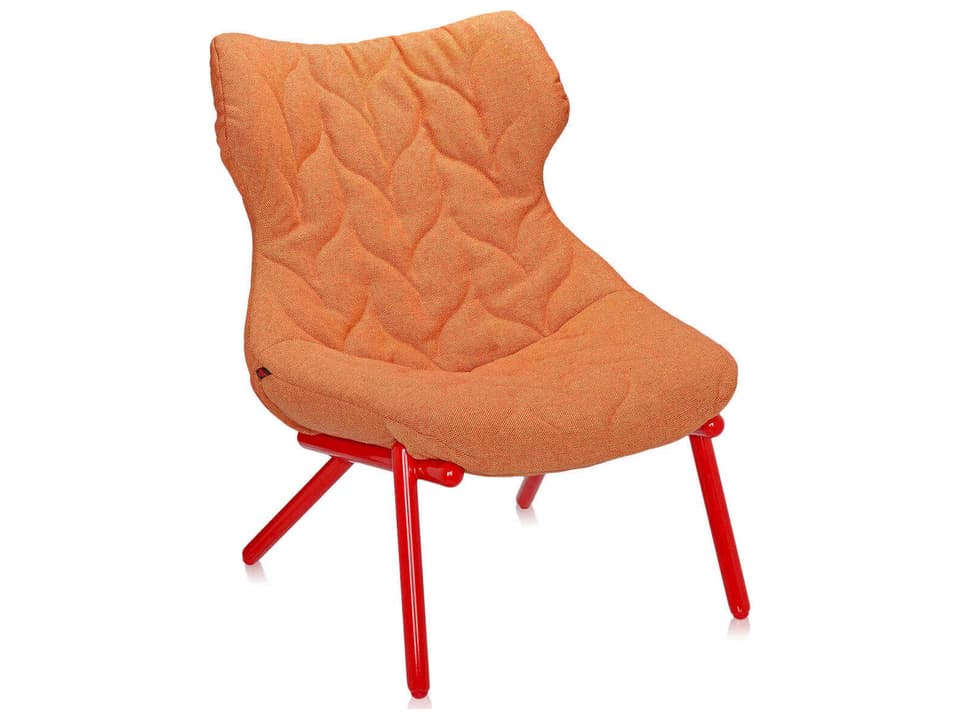 Foliage Upholstered Orange Fabric Accent Chair with Red Legs