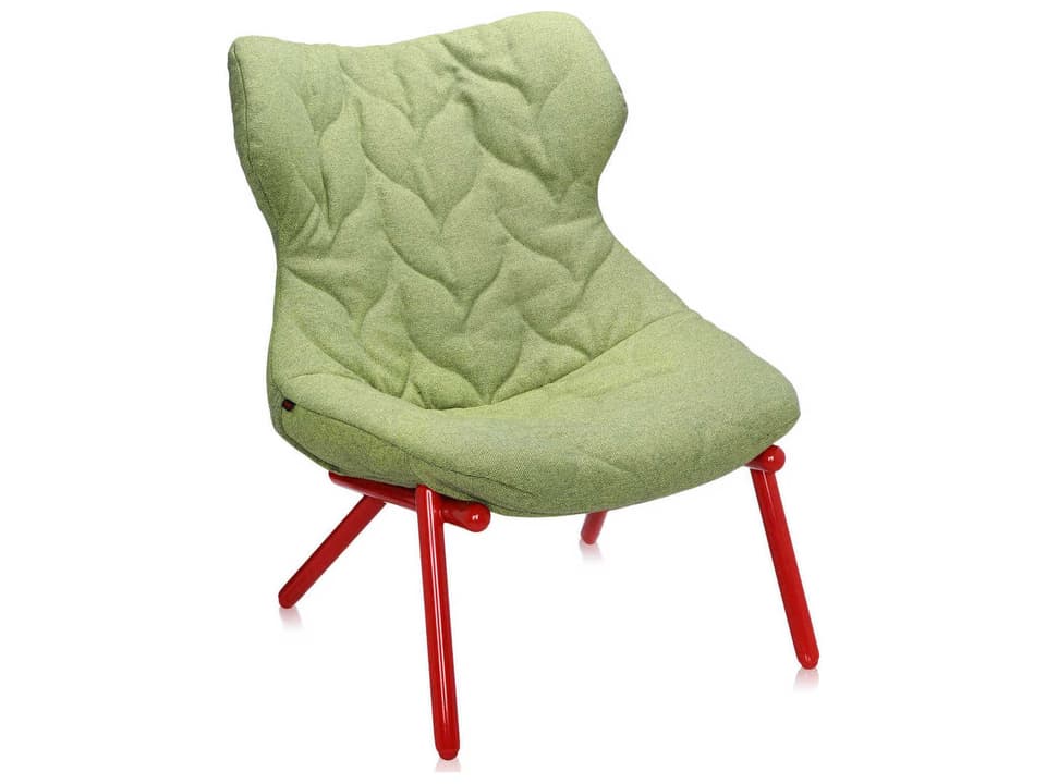 Foliage Green Fabric Accent Armchair with Red Legs