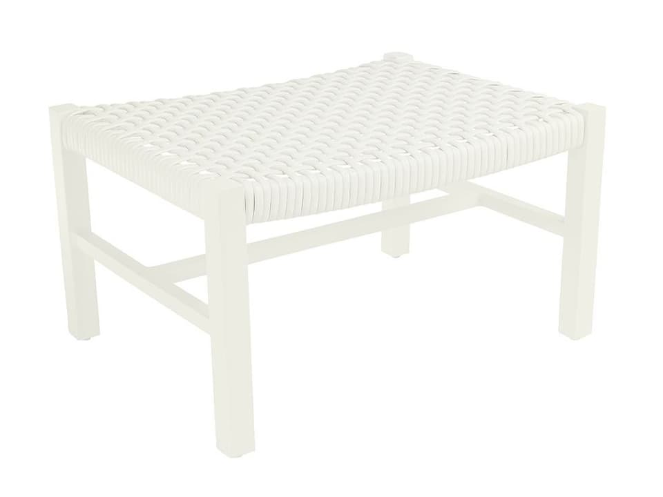 Catherine Aluminum Wicker Club Ottoman in White with Ivory Weave