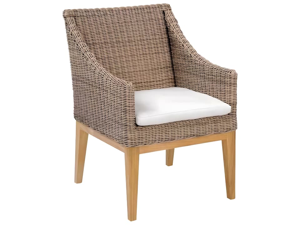 Frances Teak Wicker Dining Arm Chair with Cushion