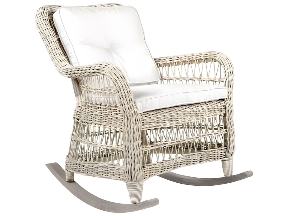 Southampton Wicker Rocker Chair with Teak Rails in Oyster