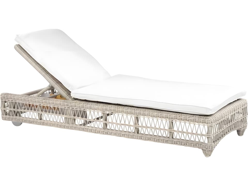 Southampton Wicker Cushion Chaise Lounge with Wheels