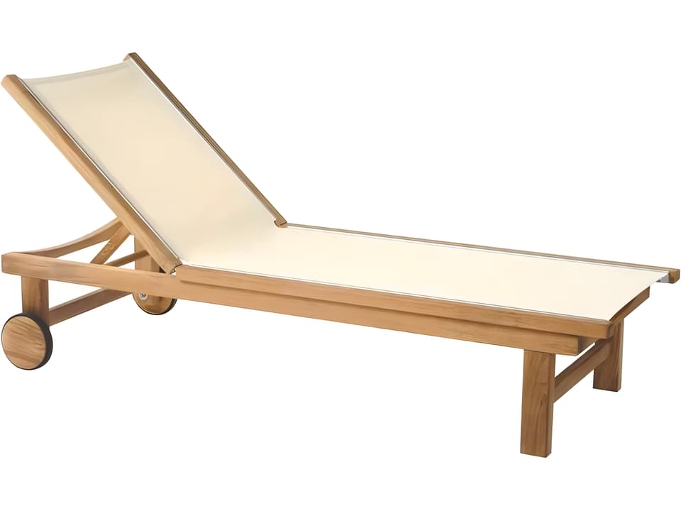 St. Tropez Teak Sling Chaise Lounge with Wheels