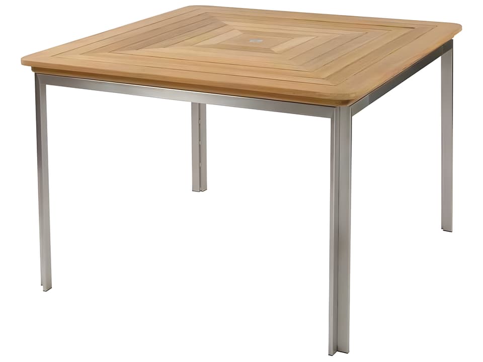 Tivoli 42-Inch Square Dining Table with Stainless Steel and Teak Top
