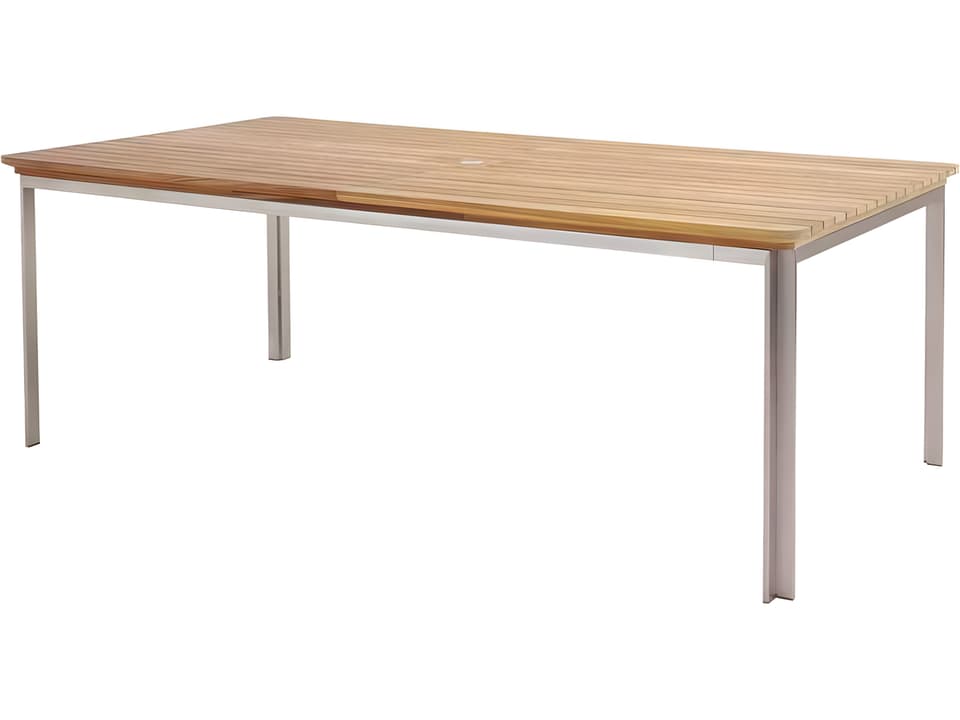 Tivoli 84-Inch Stainless Steel Teak Rectangular Umbrella Hole Dining Table