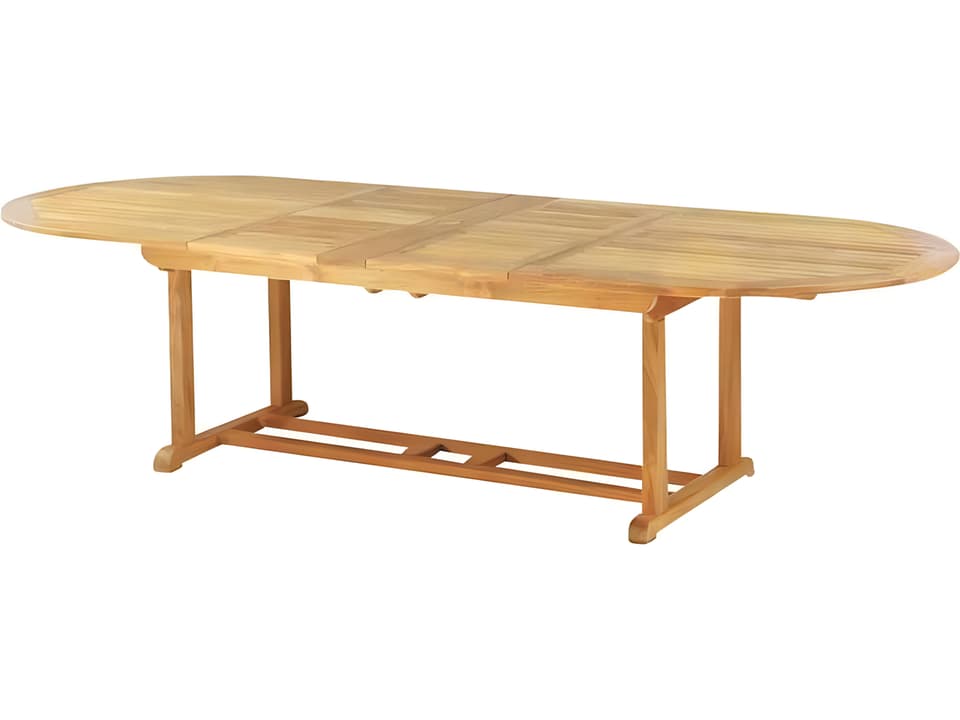 Essex Teak 80-114 Inch Oval Extension Dining Table with Umbrella Hole