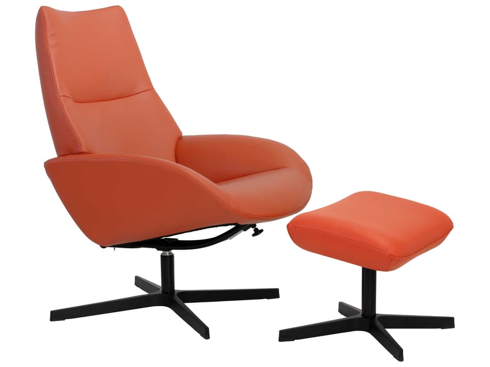 Lotus Balder Orange Leather Swivel Accent Chair with Footrest