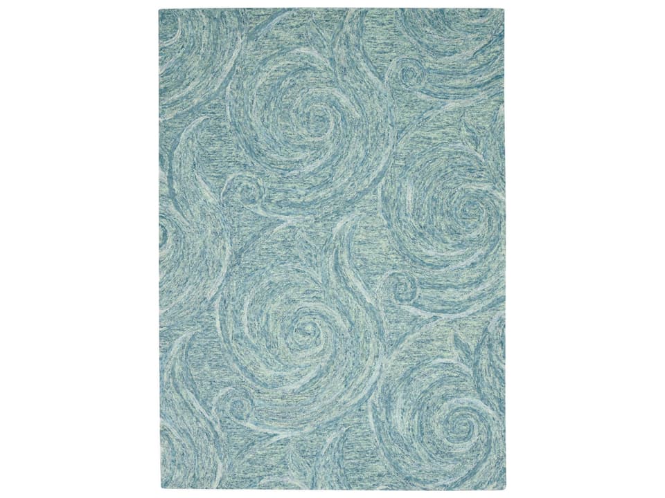 Serenity Blue Waves Hand-Tufted Wool Blend Area Rug