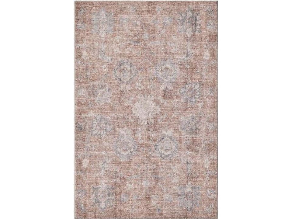 London Traditional Floral Washable Area Rug in Sienna