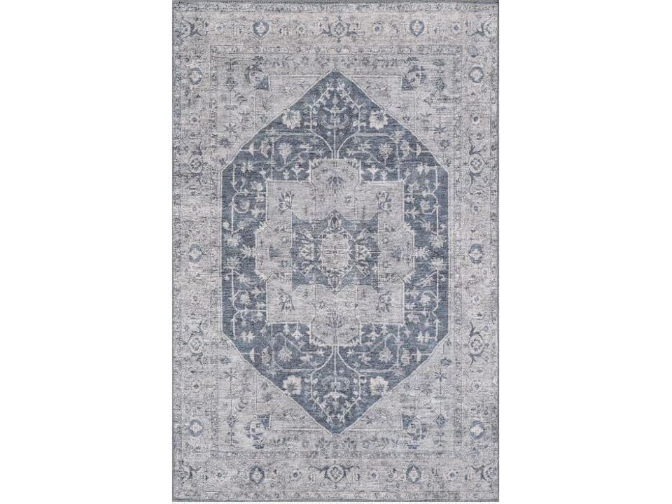 London Bordered Area Rug in Denim Blue
