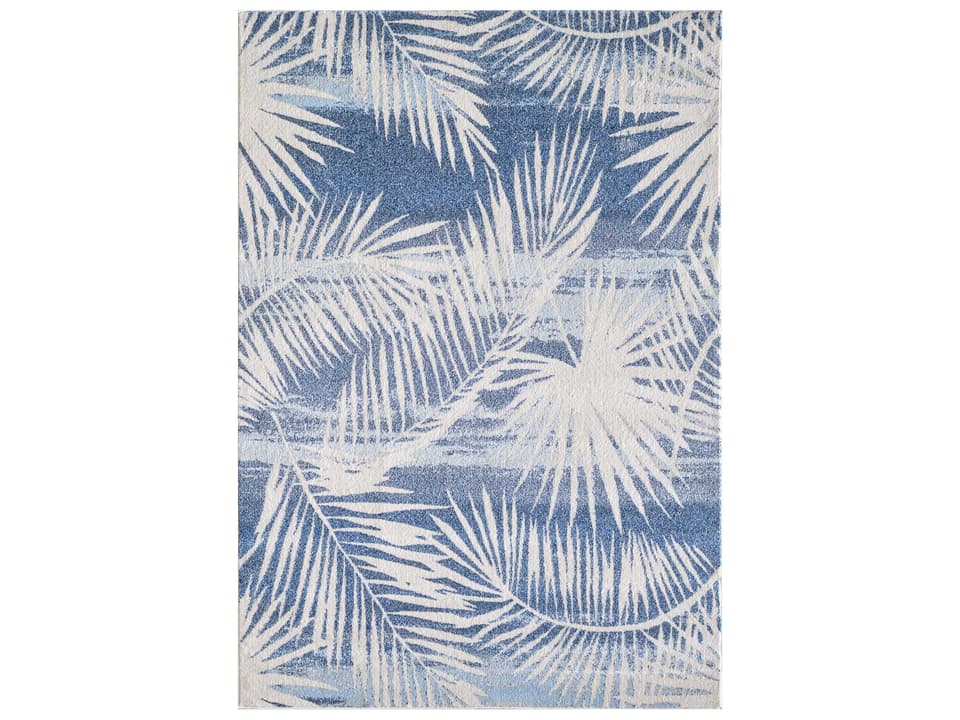 Stella Blue Palms Transitional Floral Area Rug in Blue
