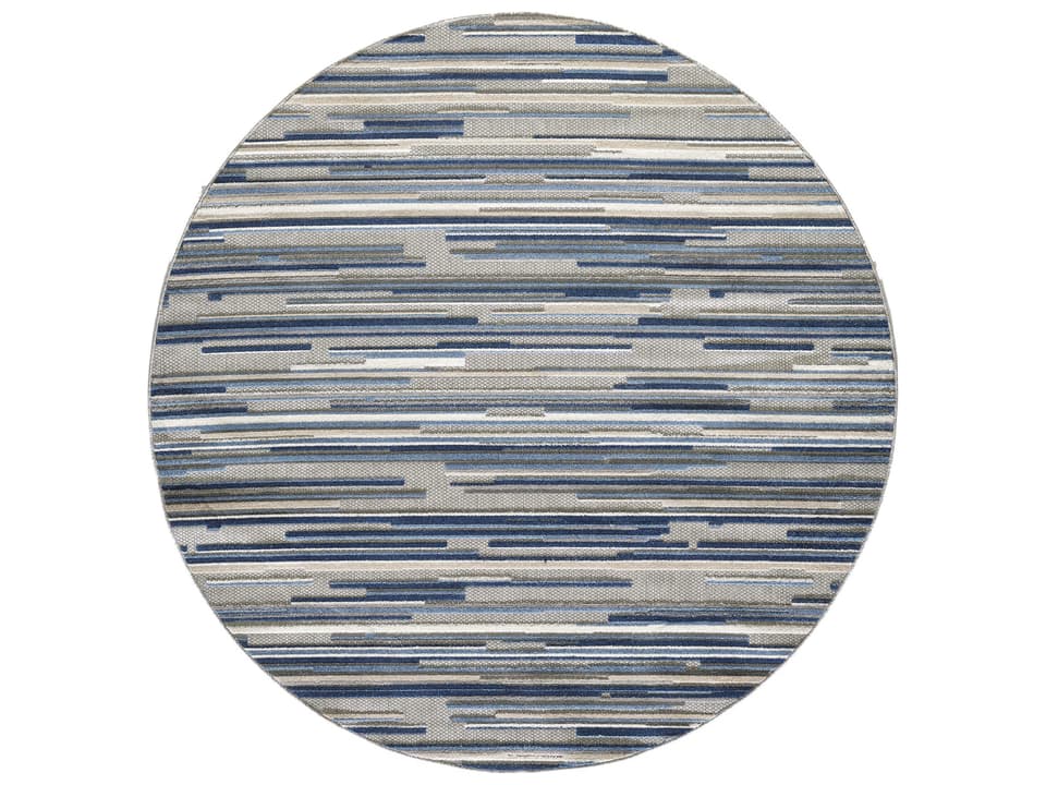 Calla Round Indoor Outdoor Area Rug in Blue Striped Pattern 7 ft 10 in