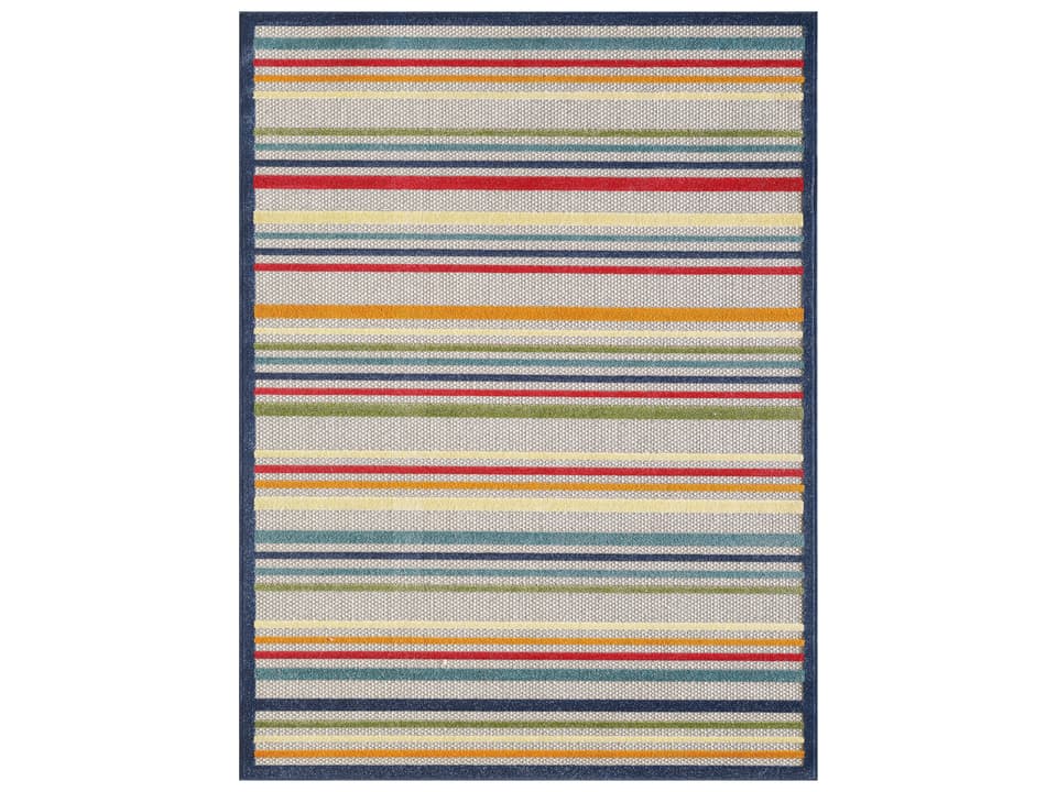 Calla Striped Indoor Outdoor Area Rug in Ivory Multi