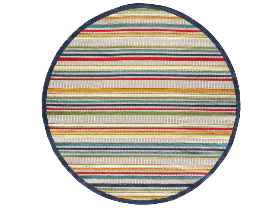 Calla 100% UV-Treated Polypropylene Striped Round Area Rug in Ivory Multi