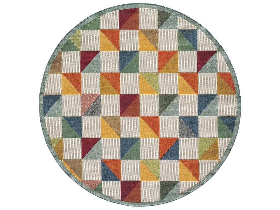 Calla 7'10" Round Indoor Outdoor Area Rug in Ivory Multi Scope Pattern