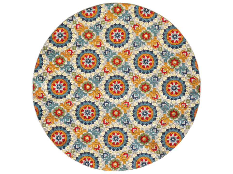 Calla 7-Foot 10-Inch Round Indoor Outdoor Area Rug in Ivory Multi