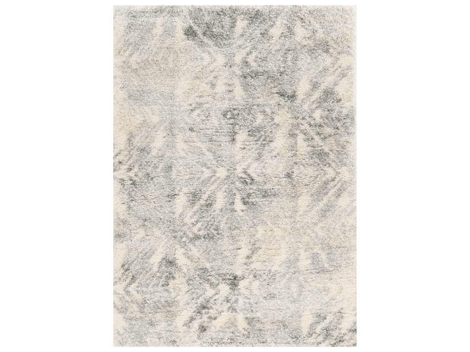 Merino Shag Geometric Area Rug in Ivory and Grey