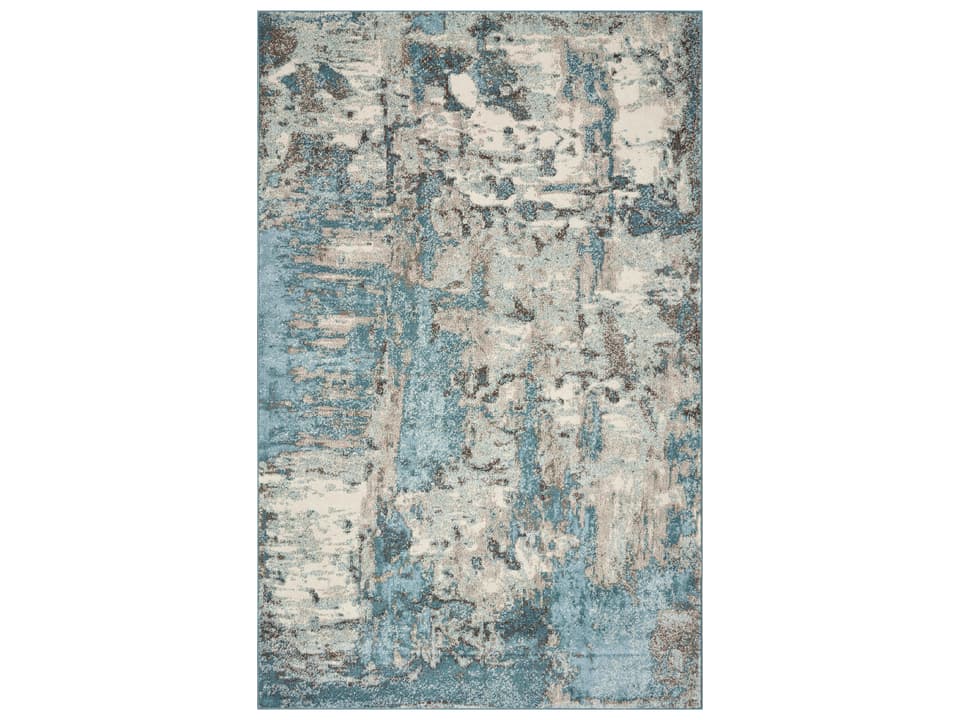 Watercolors Abstract Rectangle Area Rug in Ivory and Teal