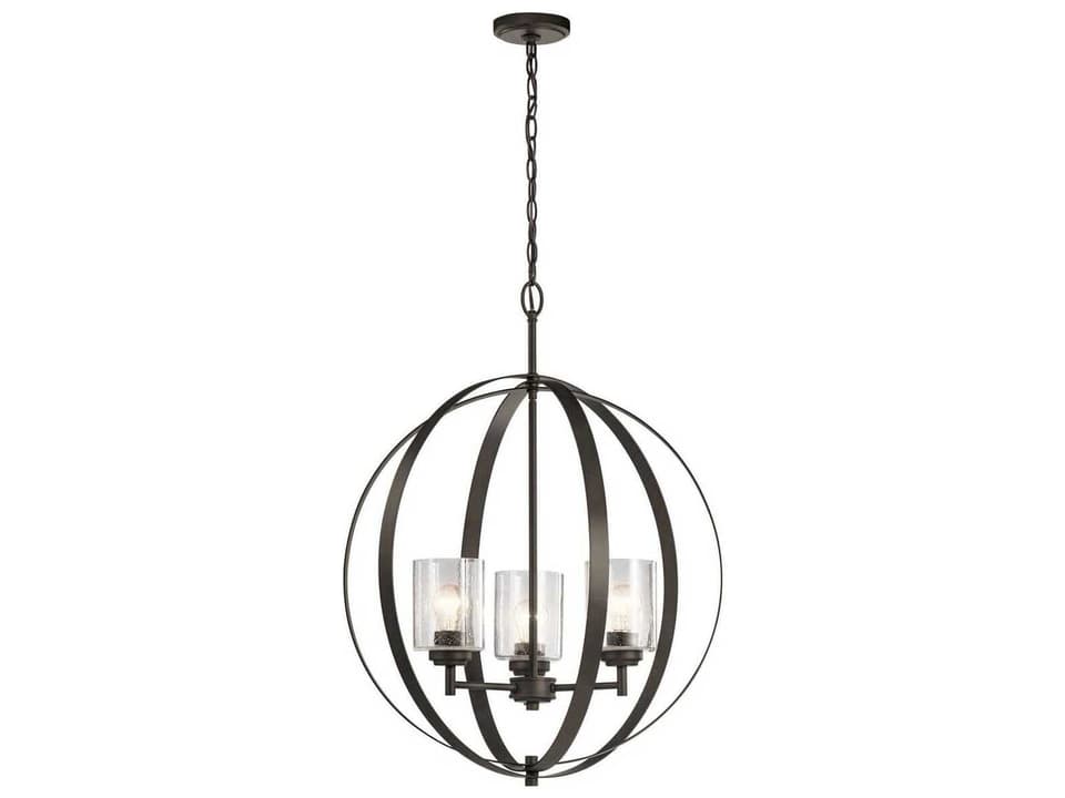 3-Light Winslow Chandelier with Clear Seeded Glass in Olde Bronze