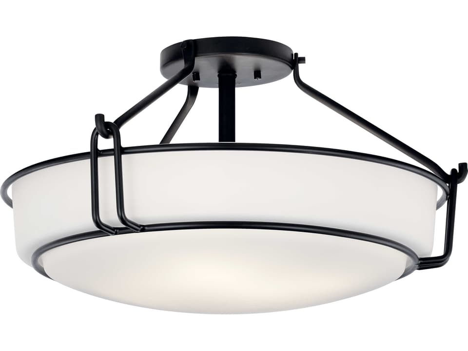 Alkire 4-Light Semi-Flush Mount Ceiling Light in Black with Satin Etched Glass