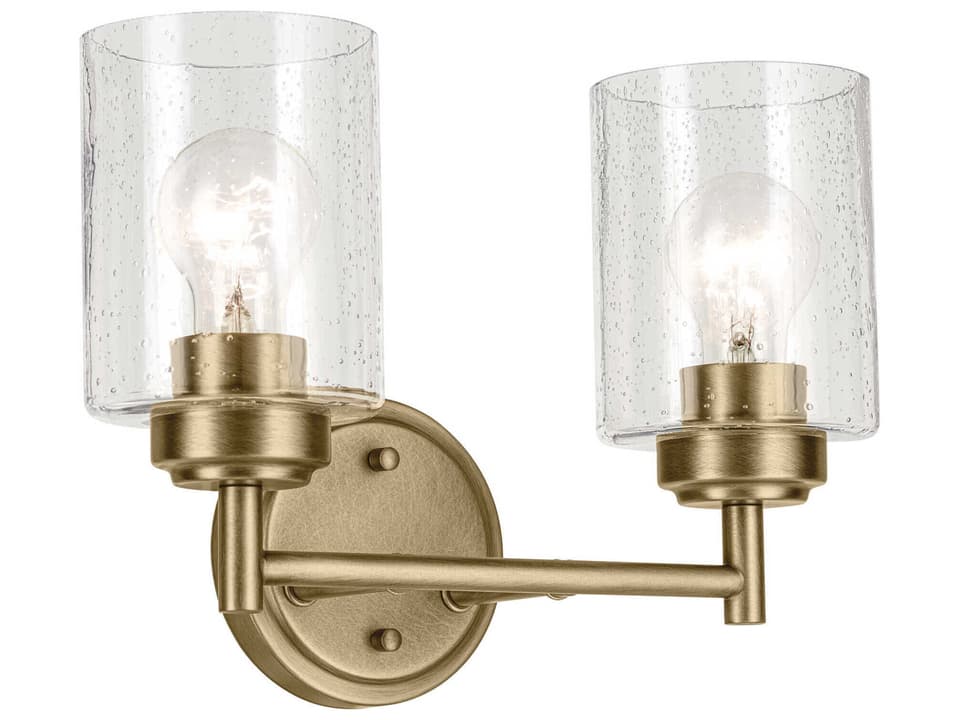 Winslow 2-Light Natural Brass Vanity Light with Clear Seeded Glass
