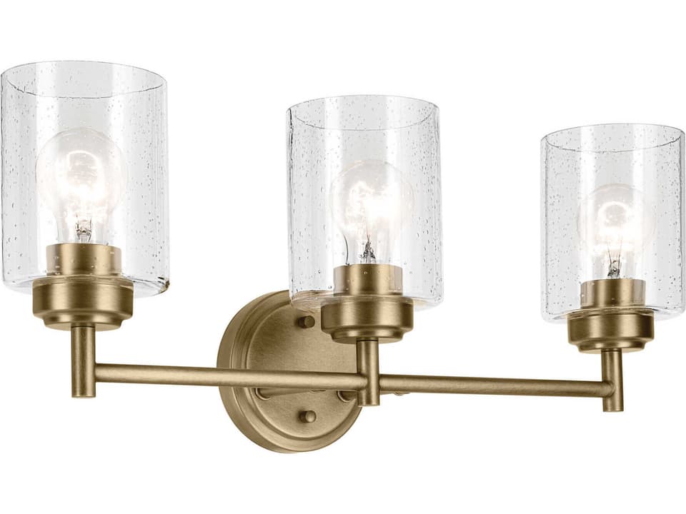 Winslow 3-Light Natural Brass Vanity Light with Clear Seeded Glass