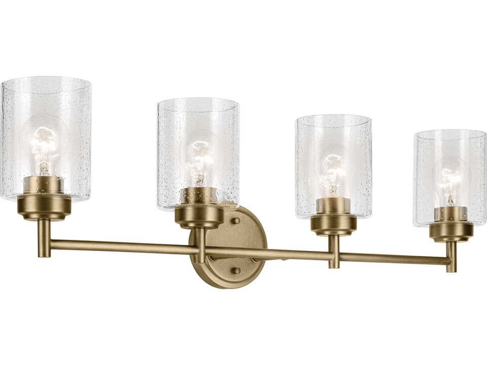 Winslow 4-Light Natural Brass Vanity Light with Clear Seeded Glass