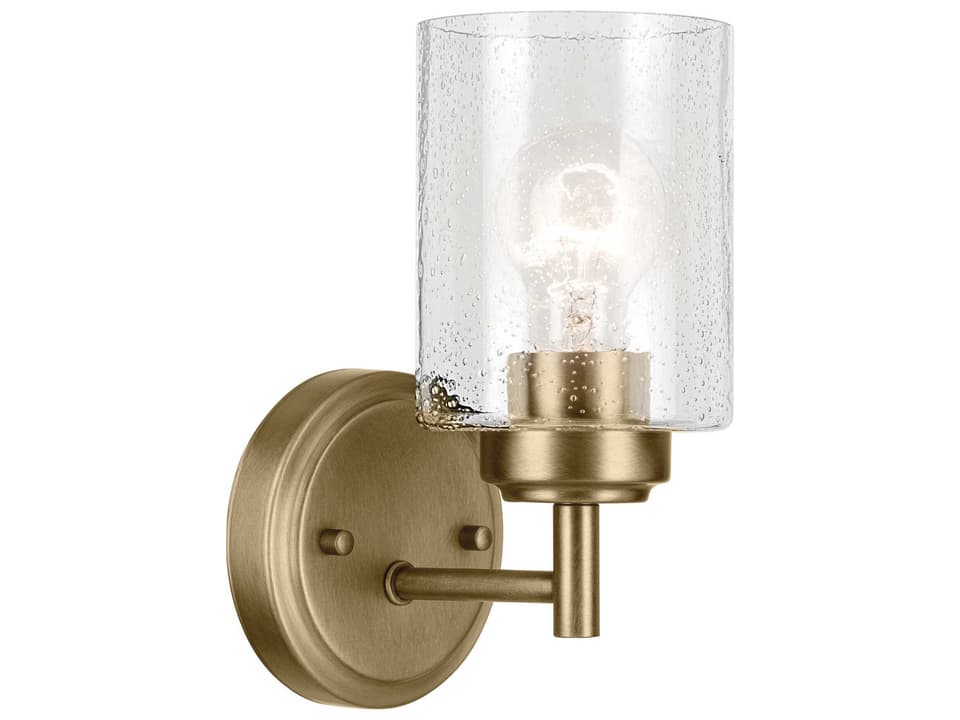 Winslow 1-Light Wall Sconce with Clear Seeded Glass in Natural Brass
