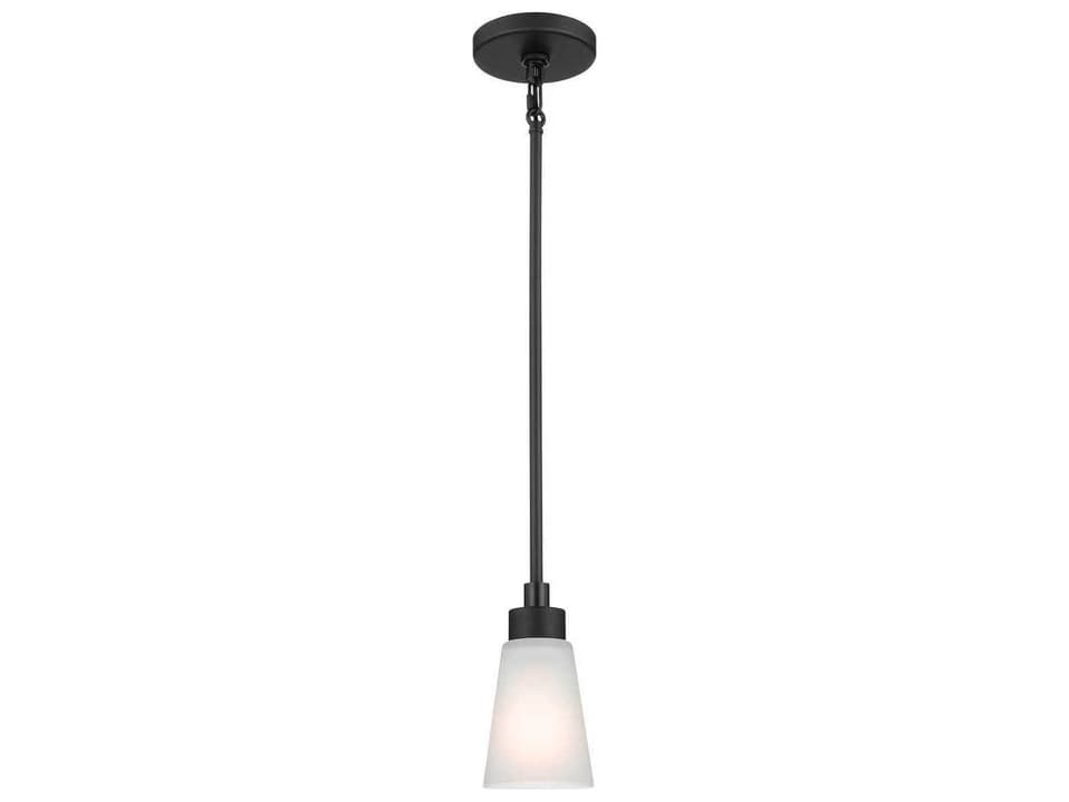 Erma 1-Light Cone Mini Pendant in Black with Satin Etched Glass