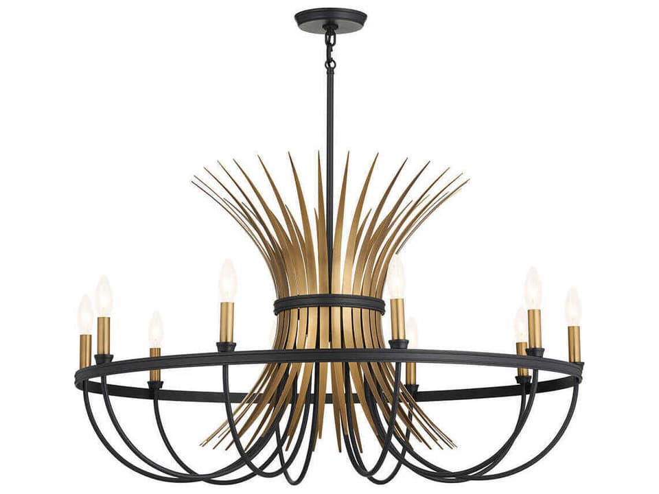 Baile 10-Light Chandelier in Black with Natural Brass Accents