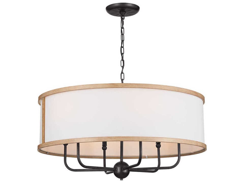 Heddle 6-Light Anvil Iron Drum Chandelier with Fabric Shade