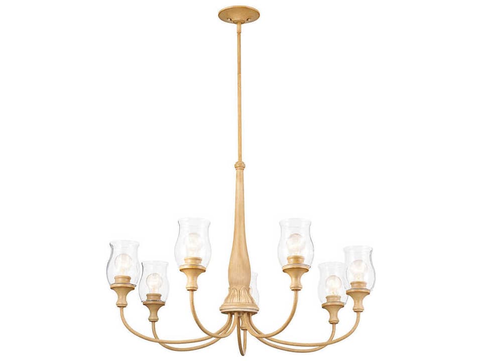 Melis 7-Light Warm Maple Wood Glass Chandelier