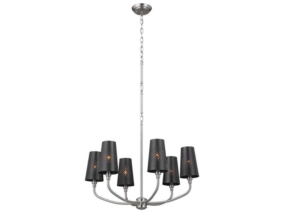 Adeena 6-Light Chandelier in Classic Pewter with Black Metal Shades