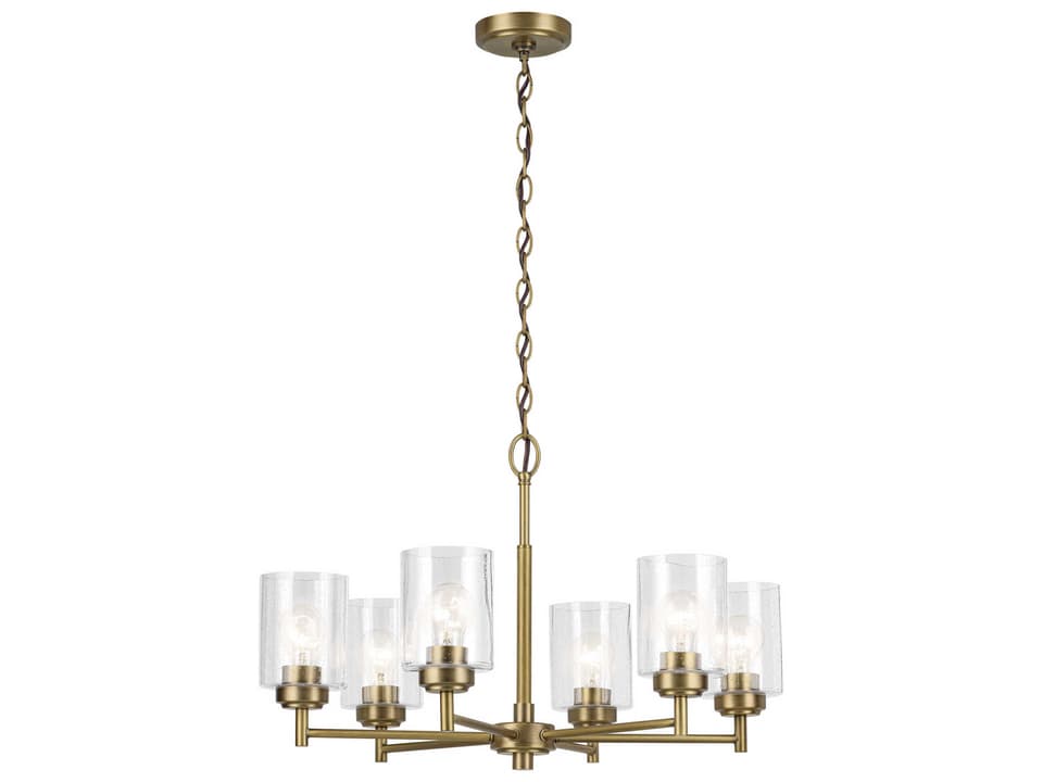 6-Light Winslow Chandelier with Clear Seeded Glass in Natural Brass