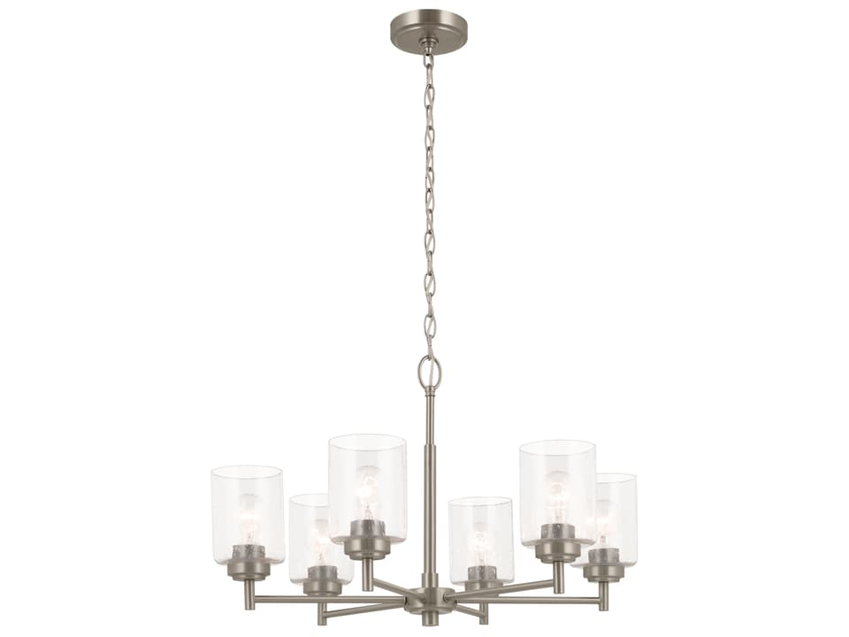 Winslow 6-Light Cylinder Chandelier in Brushed Nickel with Clear Seeded Glass