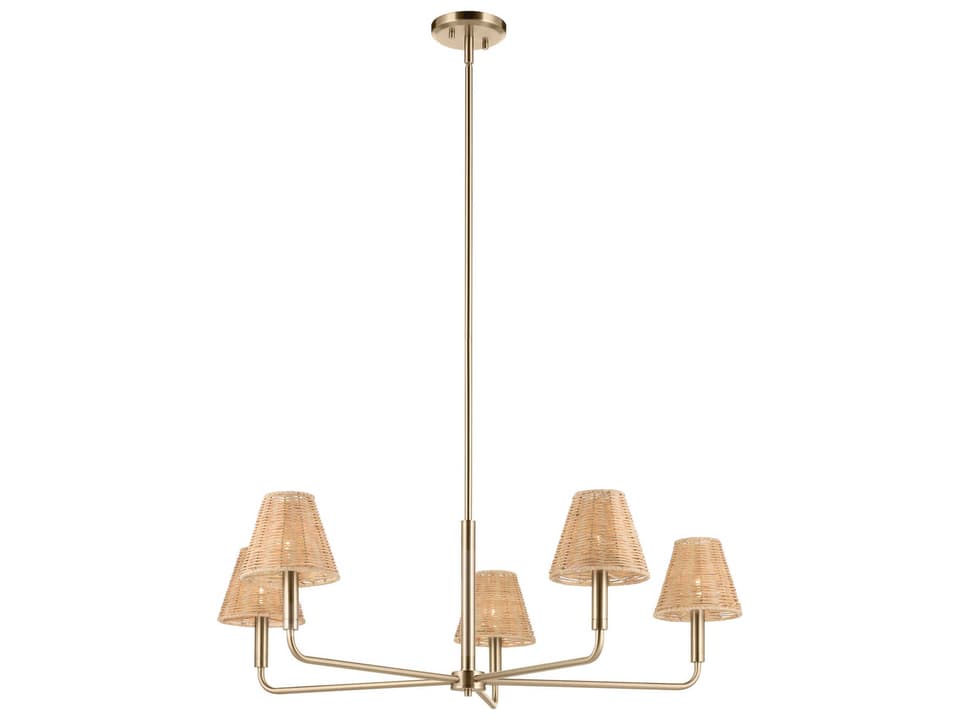 Bekah 5-Light Champagne Bronze Chandelier with Handwoven Rattan Shades