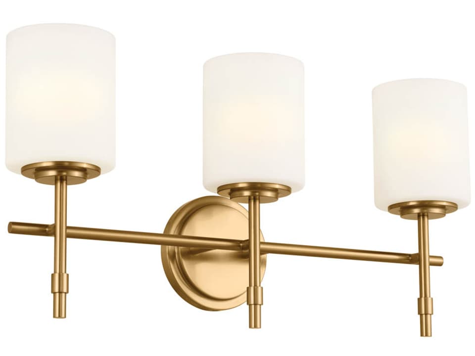 Ali 3-Light Bath Vanity Light in Brushed Natural Brass with Satin Etched Cased Opal Glass