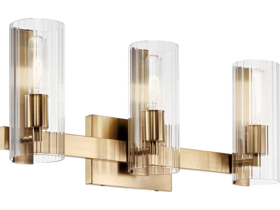 Jemsa 3-Light Modern Vanity Light in Champagne Bronze with Fluted Glass