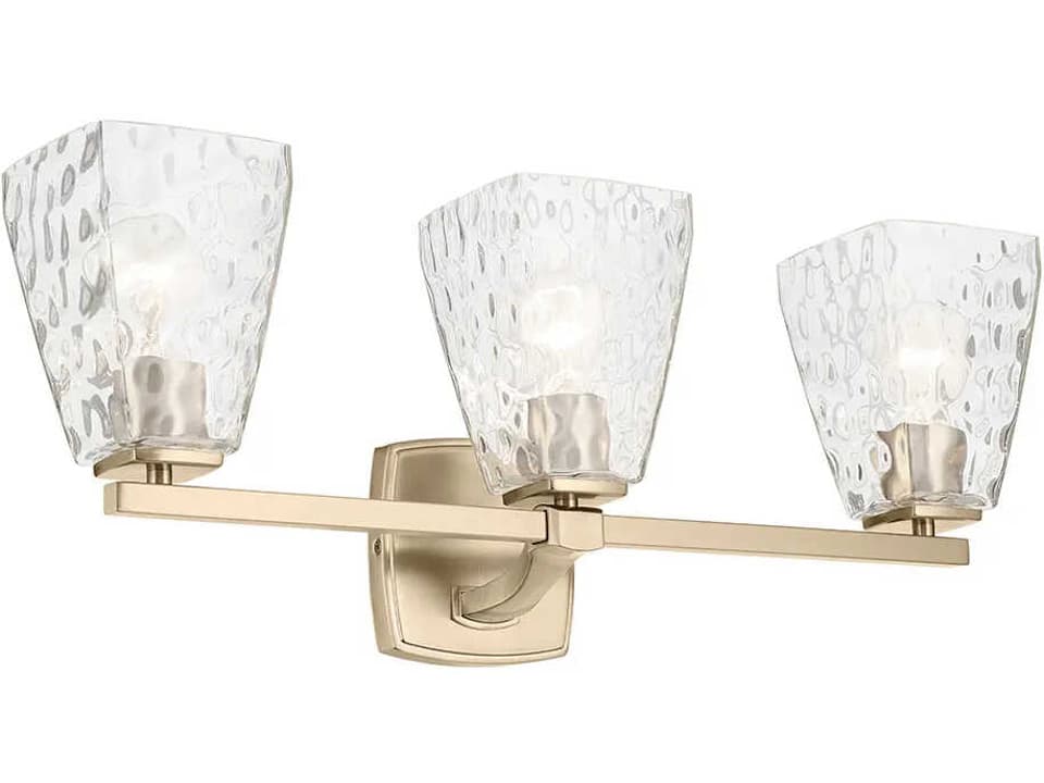 Marant 3-Light Vanity Wall Light in Champagne Bronze with Clear Water Glass