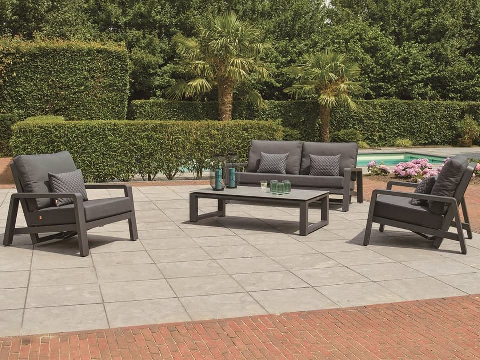 Boston Select Cushion Aluminum Lava Outdoor Lounge Set in Natte Charcoal