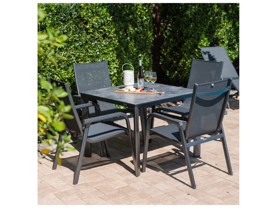 Basic Plus 5 Piece Dining Set with Sling Chairs and HPL Table in Gray