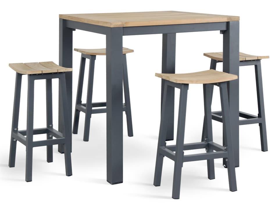 Elba 5-Piece Bar Set with Teak Accents in Charcoal